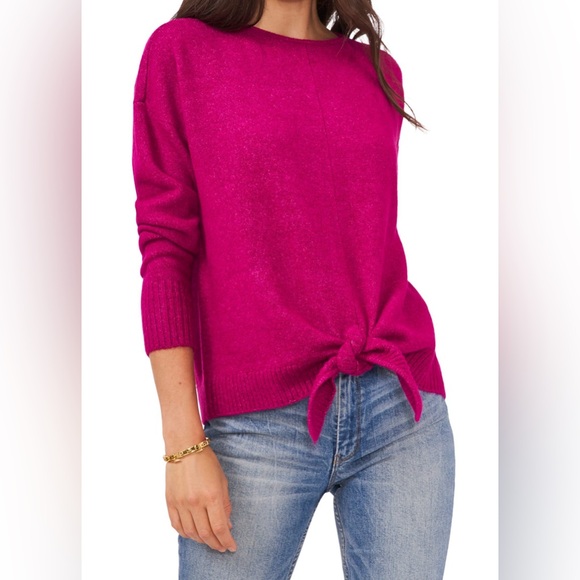 VINCE CAMUTO Womens Pink Stretch Ribbed Tie Front Cuffed Drop Shoulders Long Sl - Picture 1 of 1